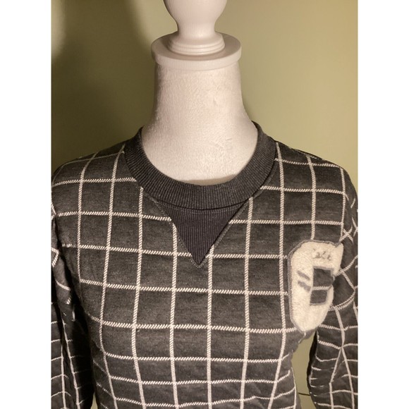 California Who.A.U Gray Quilted Windowpane Letterman Sweatshirt Top Size S - Picture 2 of 9
